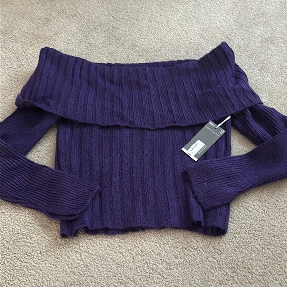 Worthington Purple Ribbed Off-Shoulder Sweater Women’s size small NWT - Picture 1 of 8
